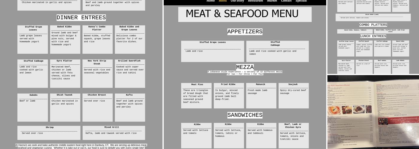 Hanna’s Middle Eastern Restaurant & Market Menu
