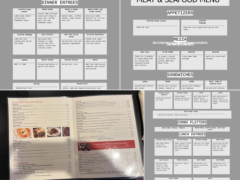 Hanna’s Middle Eastern Restaurant & Market Menu