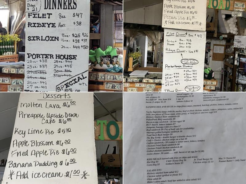 Toad Suck Bucks Menu