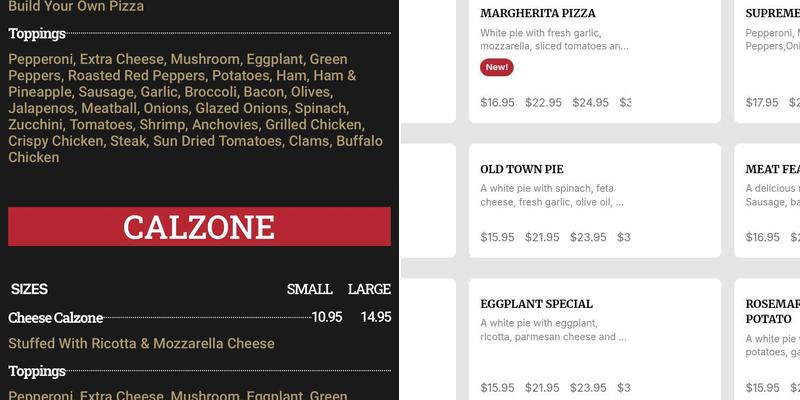 Peppino's Pizza Menu