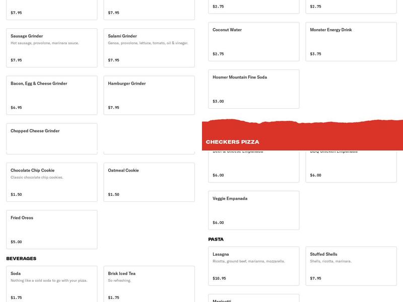 Checkers Pizza Menu
