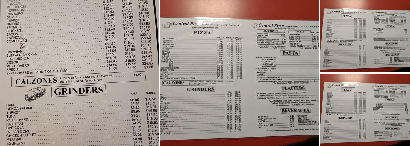 Central Pizza Menu