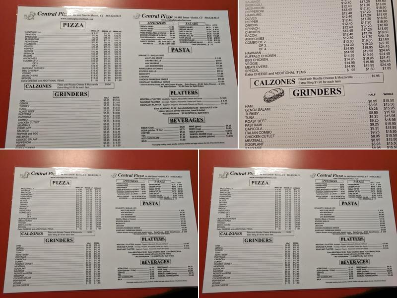 Central Pizza Menu