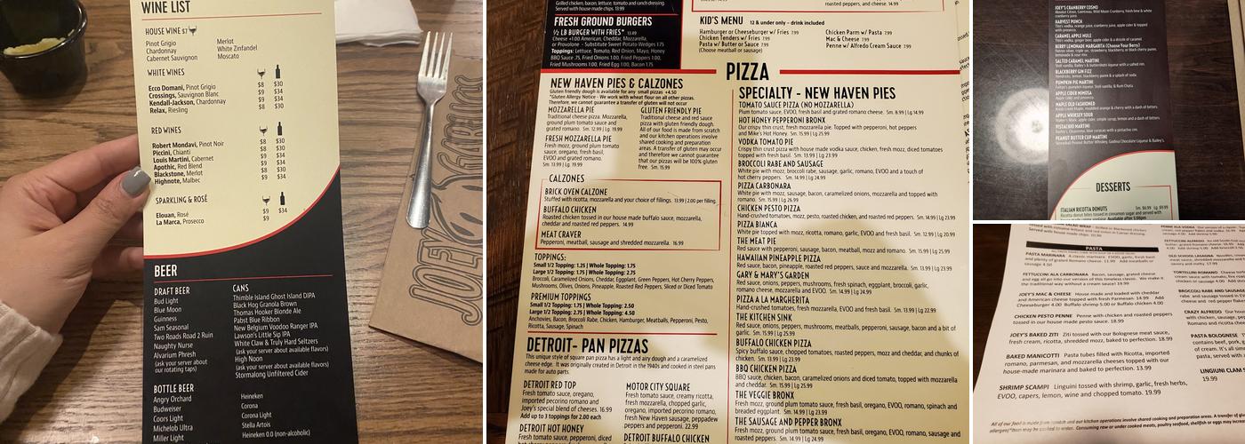 Joey Garlic's Newington Menu