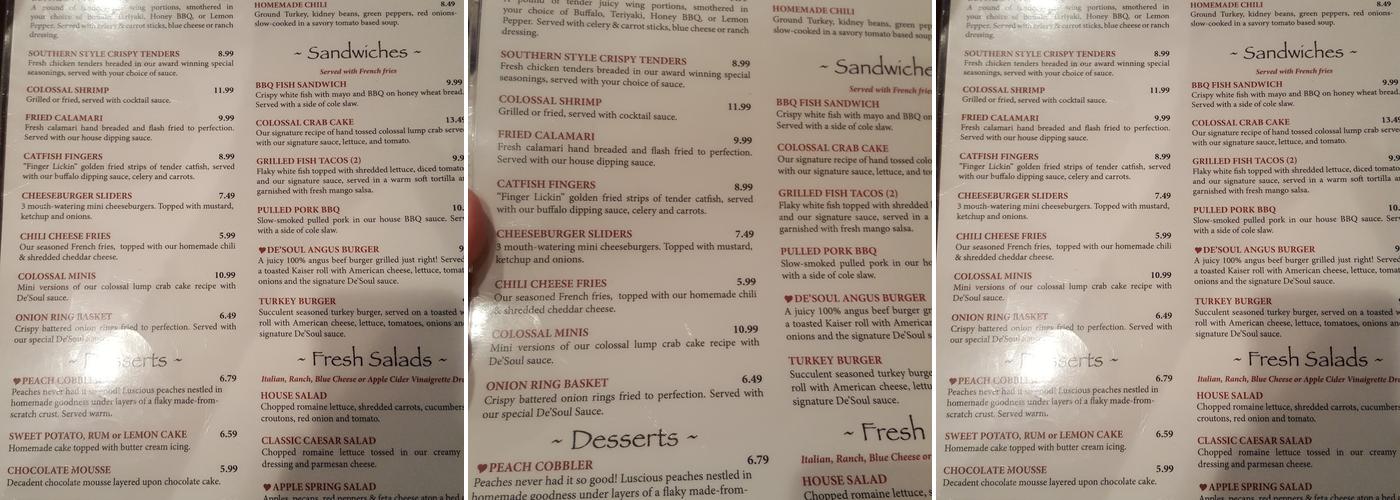 De'Soul Cafe Menu