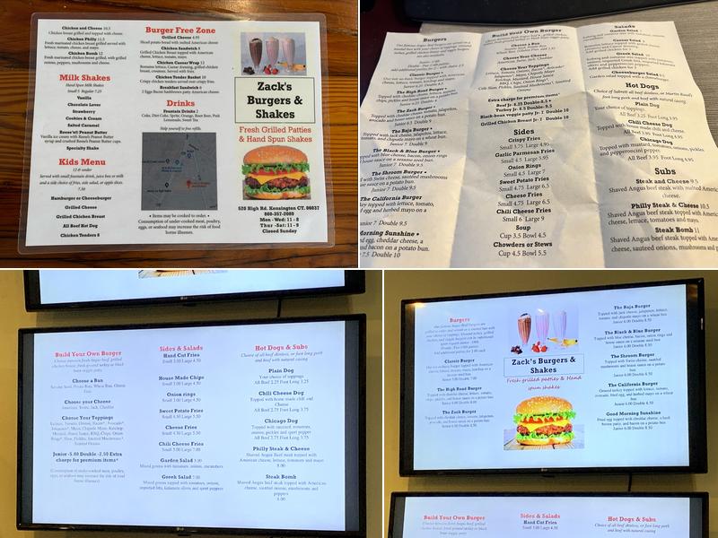Zack's Burgers and Shakes Menu