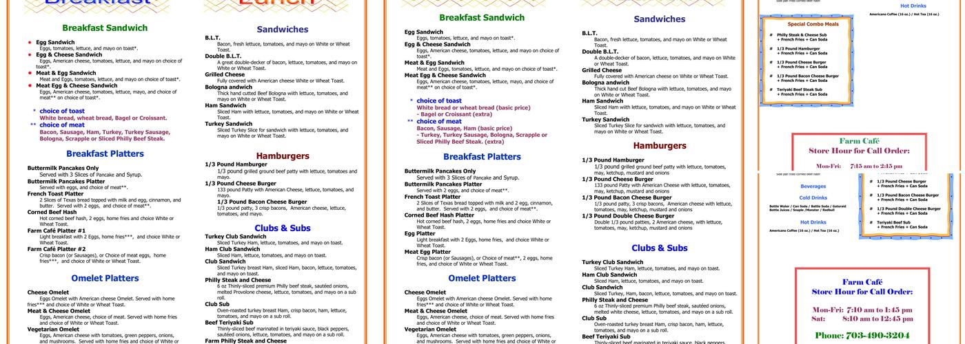 Farm Cafe Menu