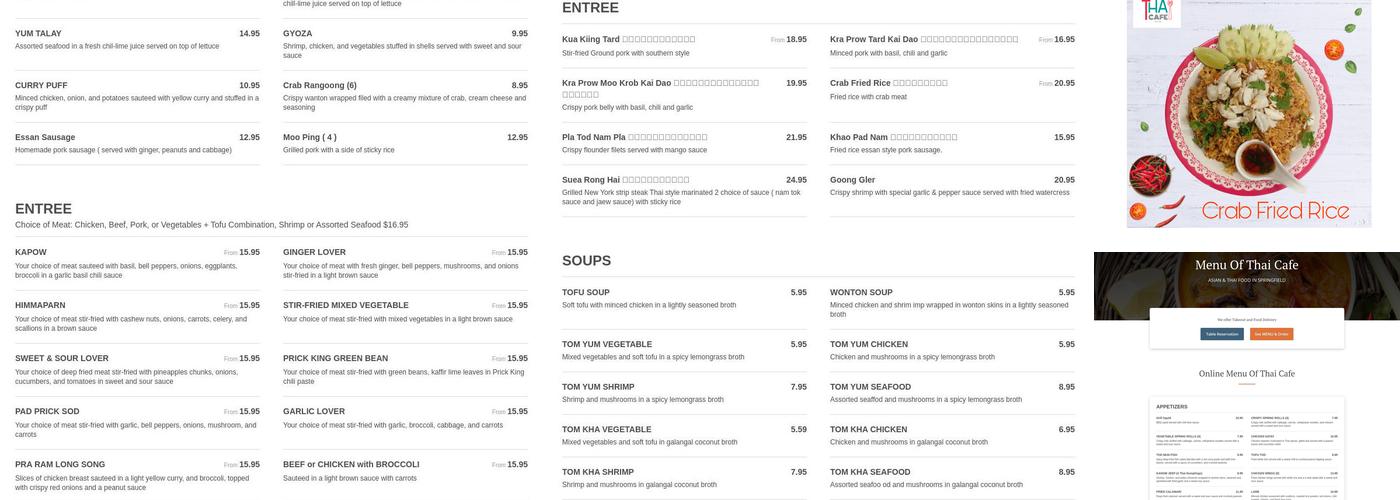 Thai Cafe Menu