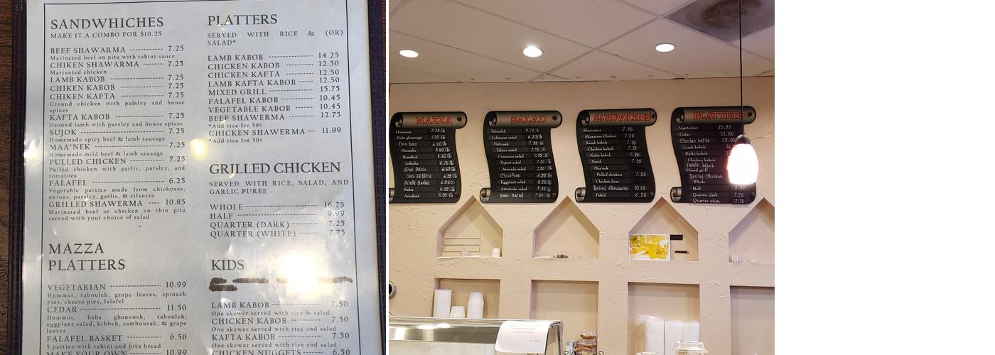 Cedar Cafe Menu