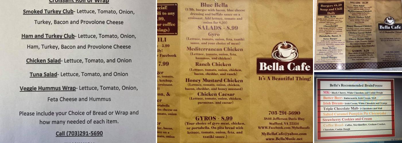 Bella Cafe Menu