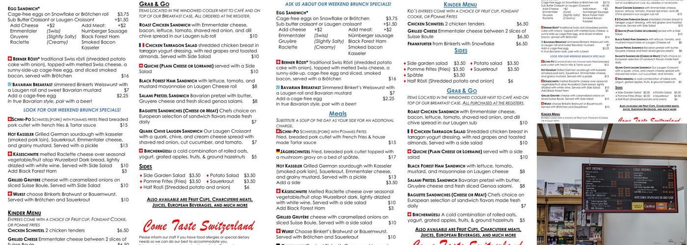 The Swiss Bakery and Pastry Shop Menu
