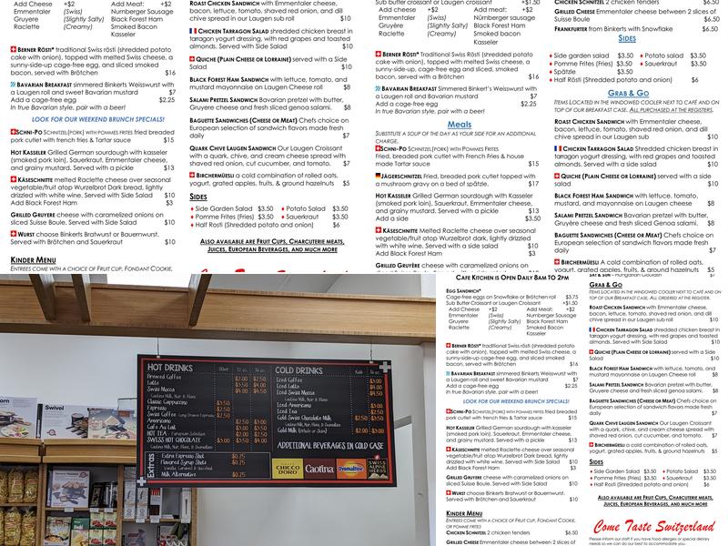 The Swiss Bakery and Pastry Shop Menu