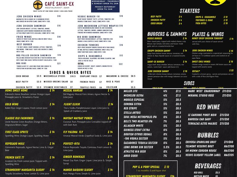 Cafe Saint-Ex Menu