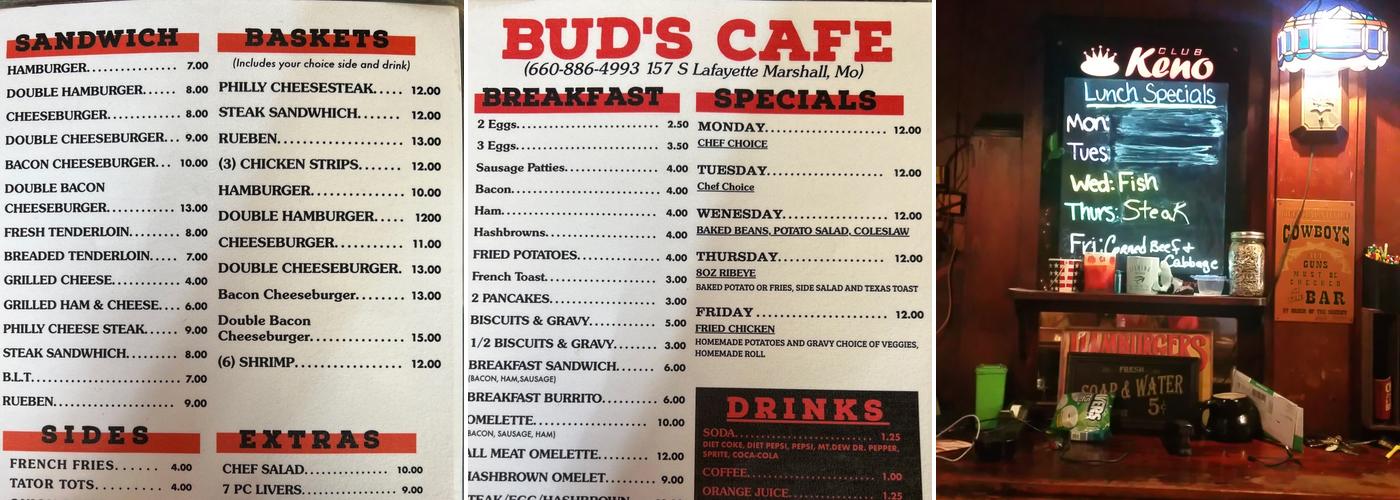 Bud's Cafe Menu