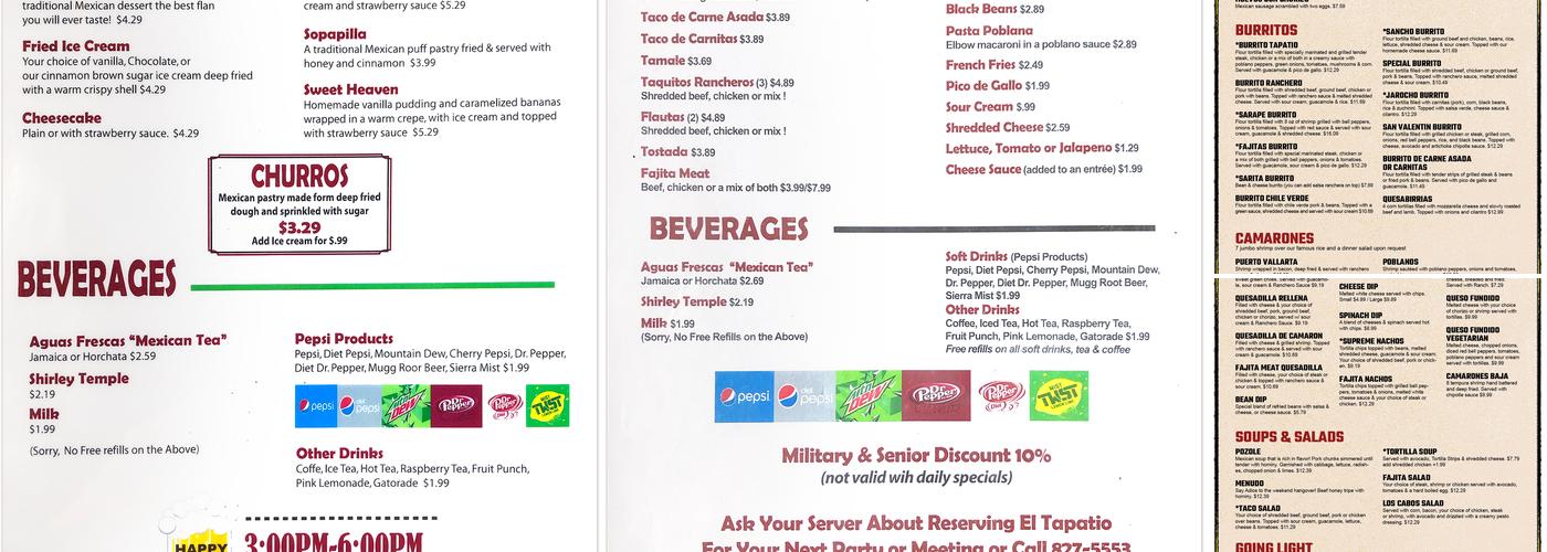 El Tapatio Authentic Mexican Restaurant Menu