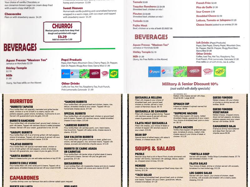 El Tapatio Authentic Mexican Restaurant Menu