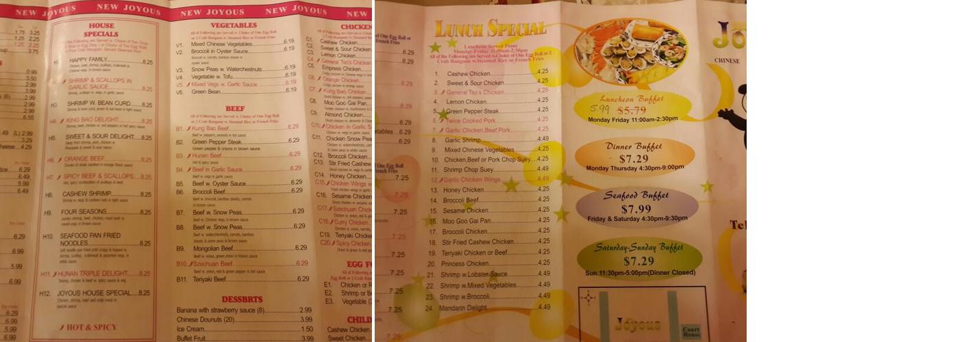 Joyous Chinese Restaurant Menu
