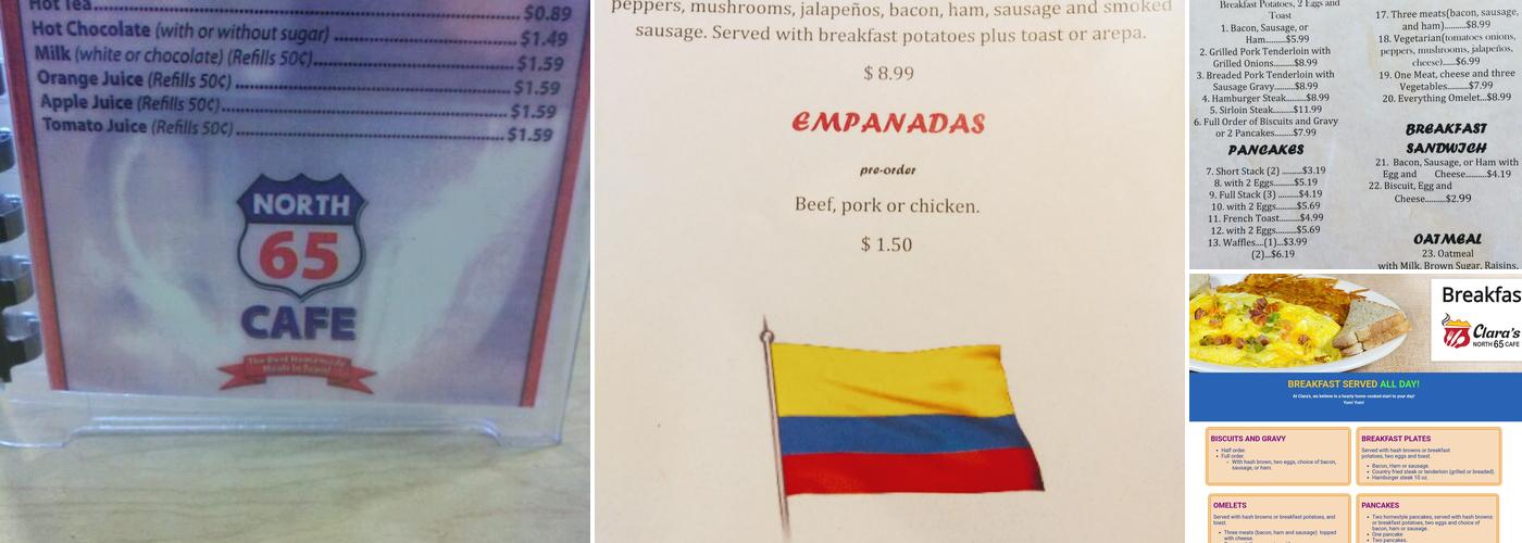 Clara's North 65 Cafe Menu