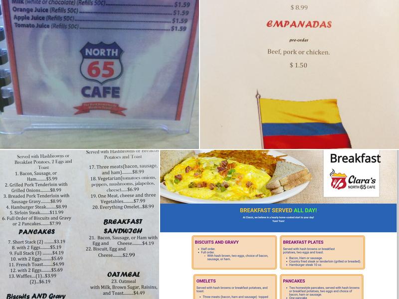 Clara's North 65 Cafe Menu