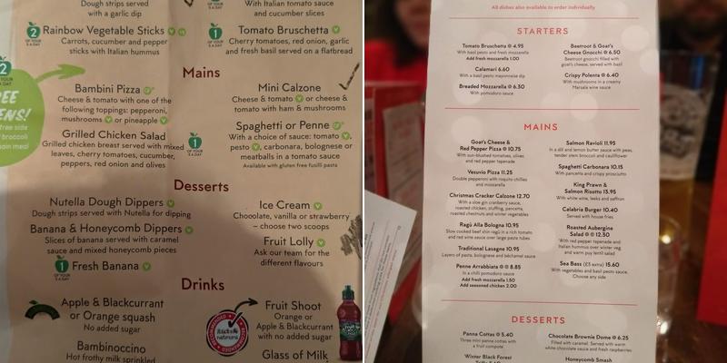 Prezzo Italian Restaurant Upminster Menu