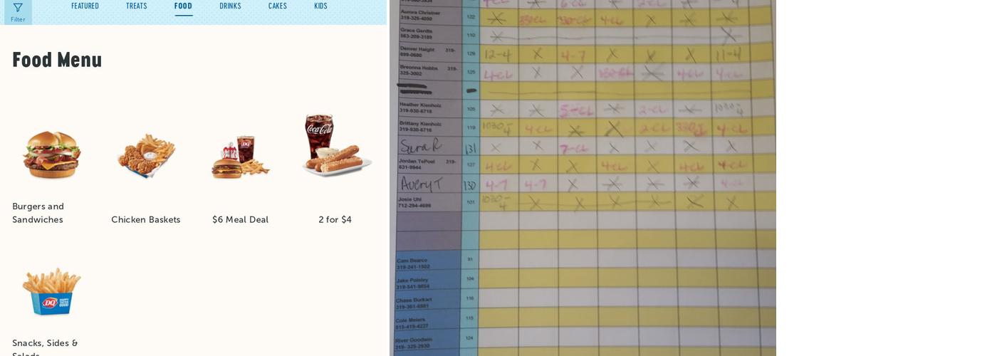 Dairy Queen Store Menu