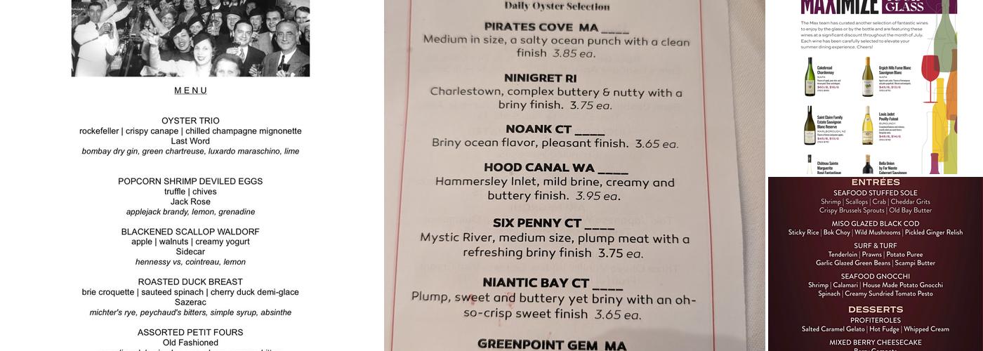 Max's Oyster Bar Menu