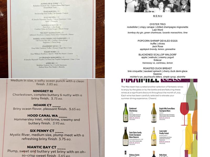 Max's Oyster Bar Menu