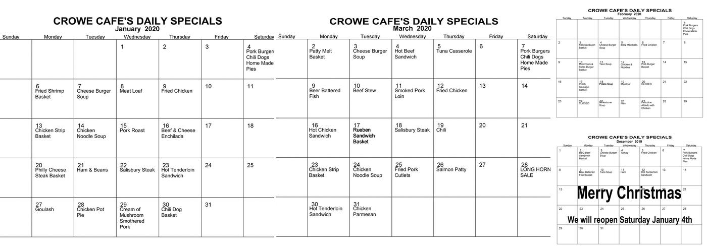 Crowe Cafe Menu