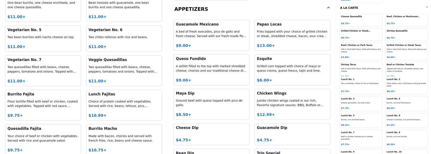 El Toro Menu