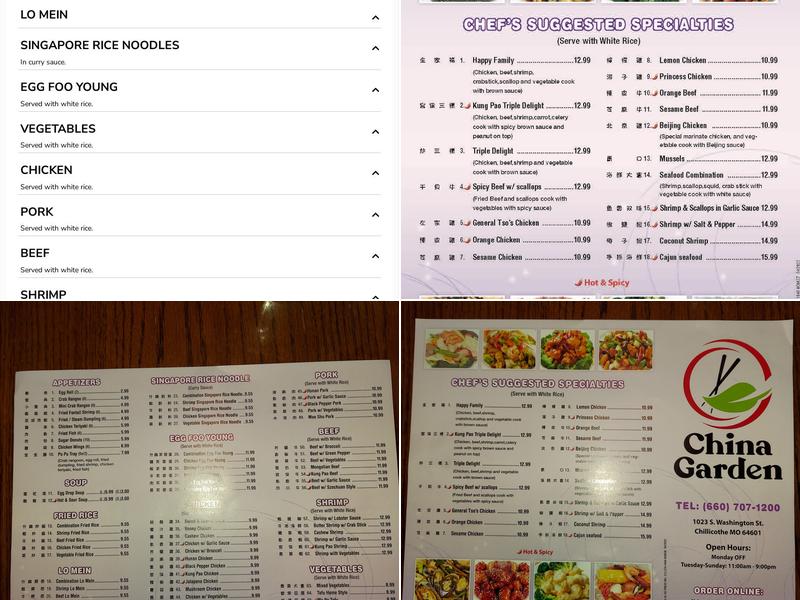 China Garden Buffet Menu