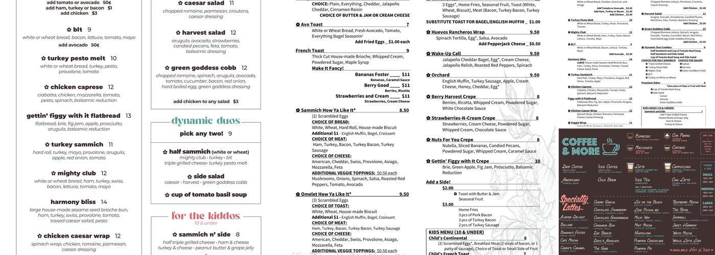 Sweet Harmony Cafe & Bakery Menu