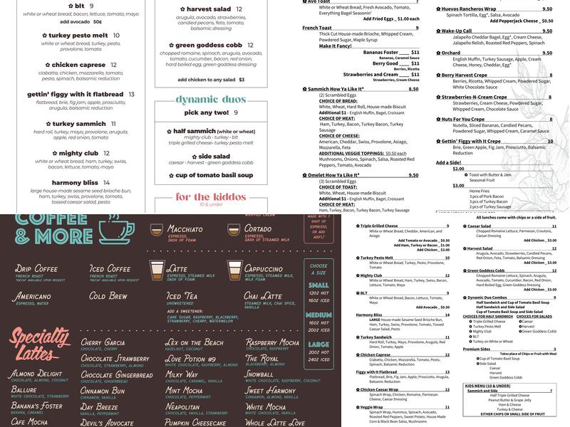 Sweet Harmony Cafe & Bakery Menu