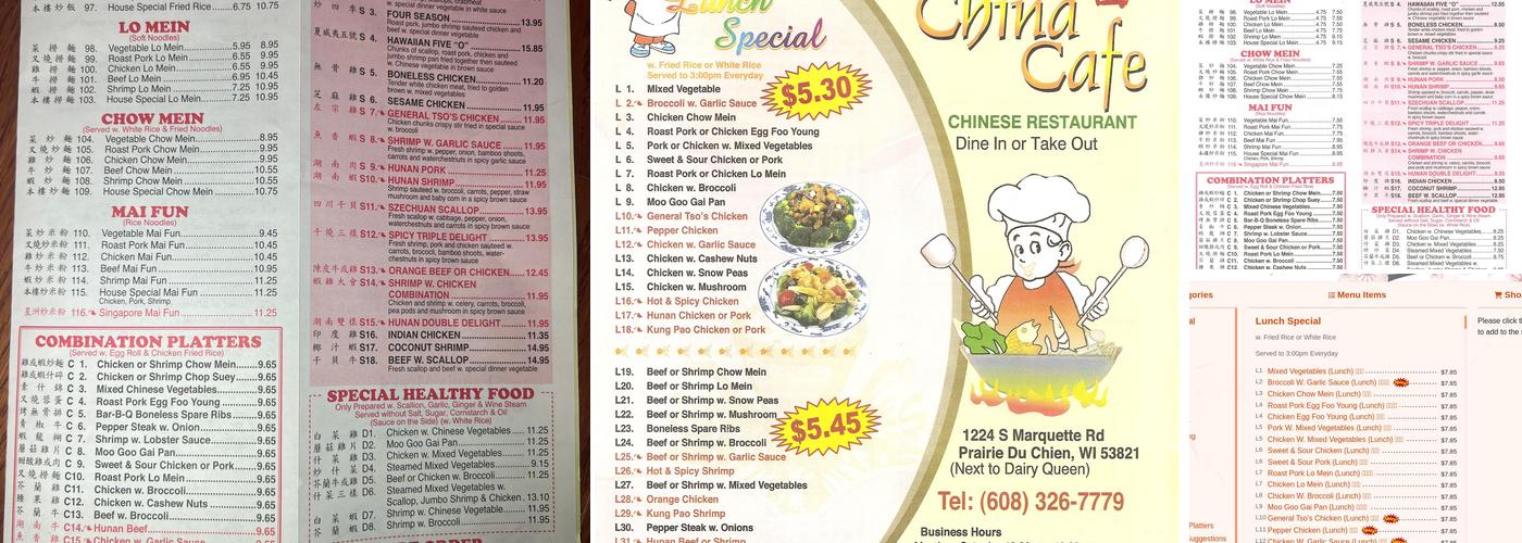 China Cafe Menu