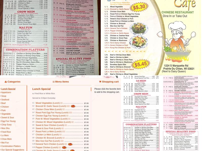 China Cafe Menu