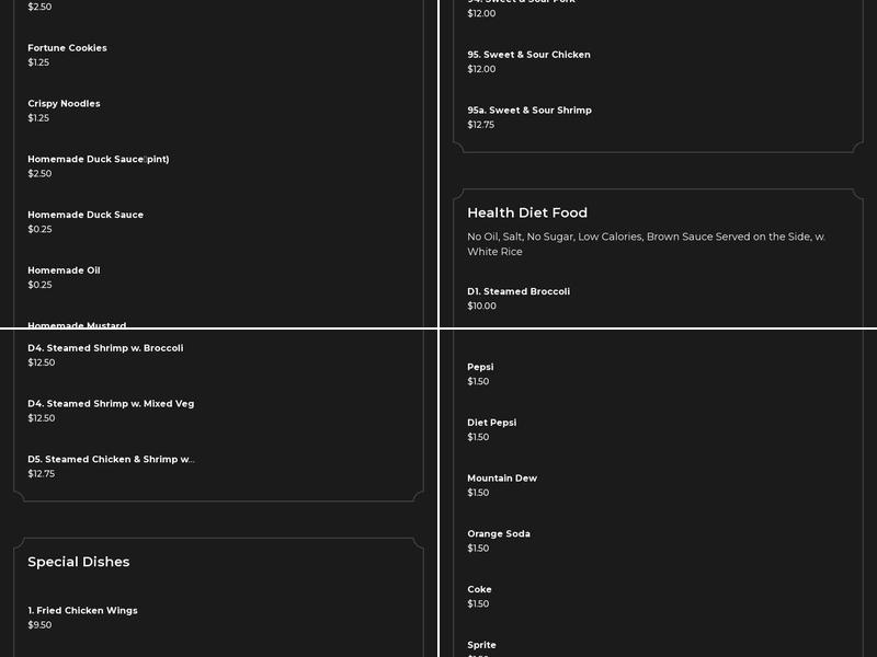 Tong Sing Restaurant Menu