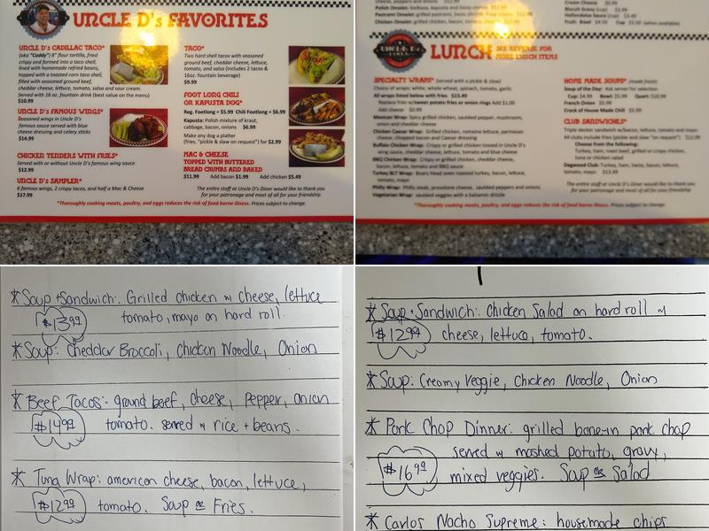 Uncle D's Diner Menu