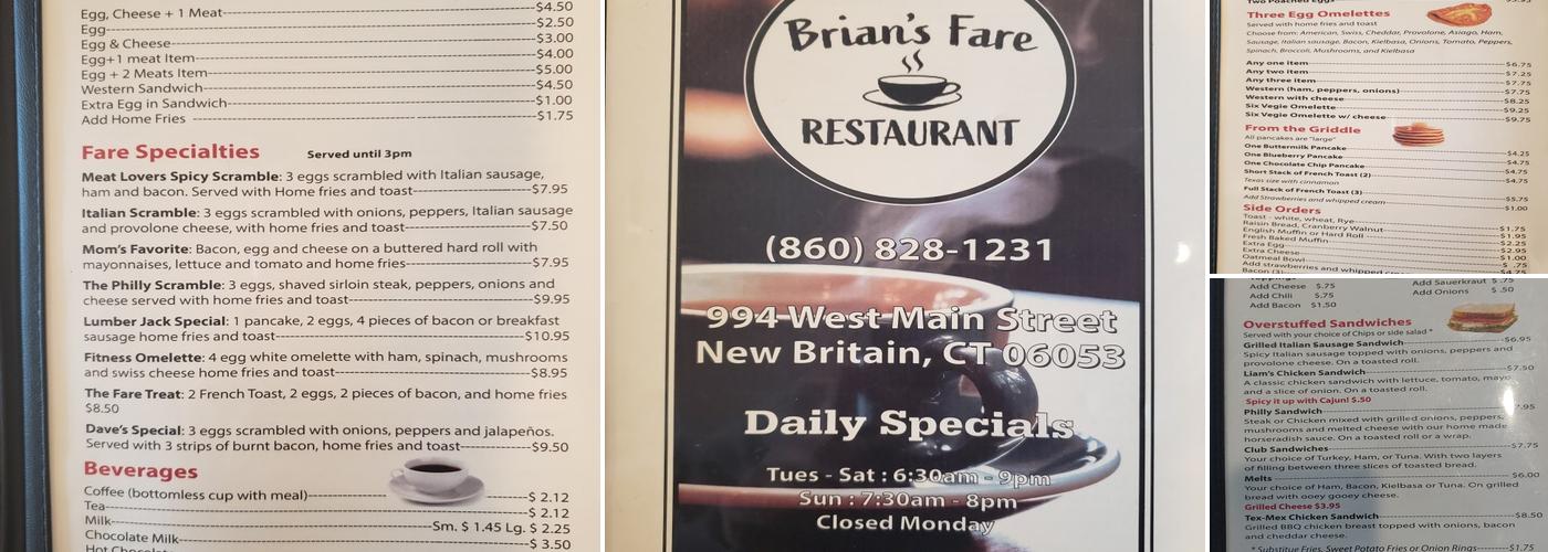 Brian's Fare Restaurant Menu