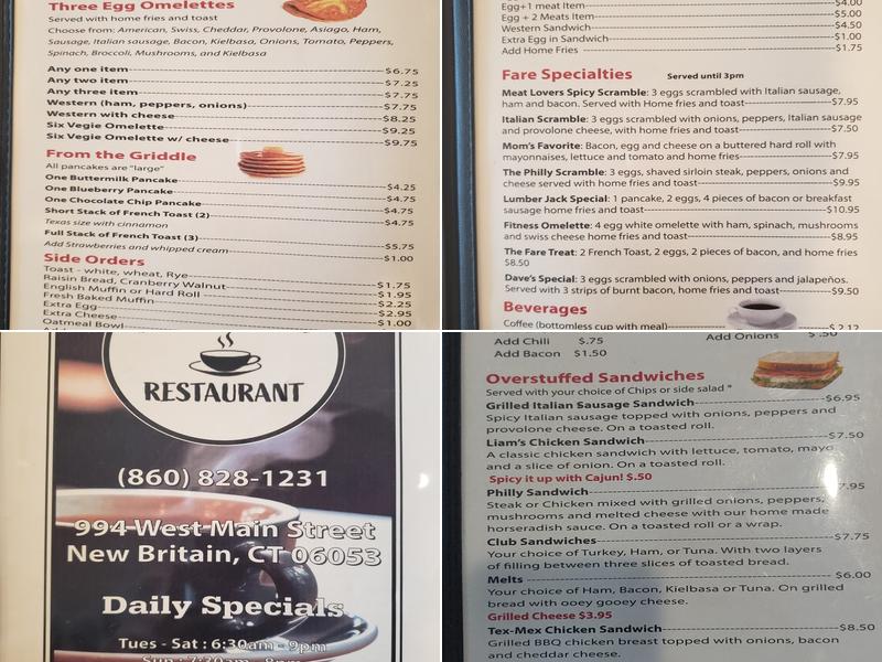 Brian's Fare Restaurant Menu