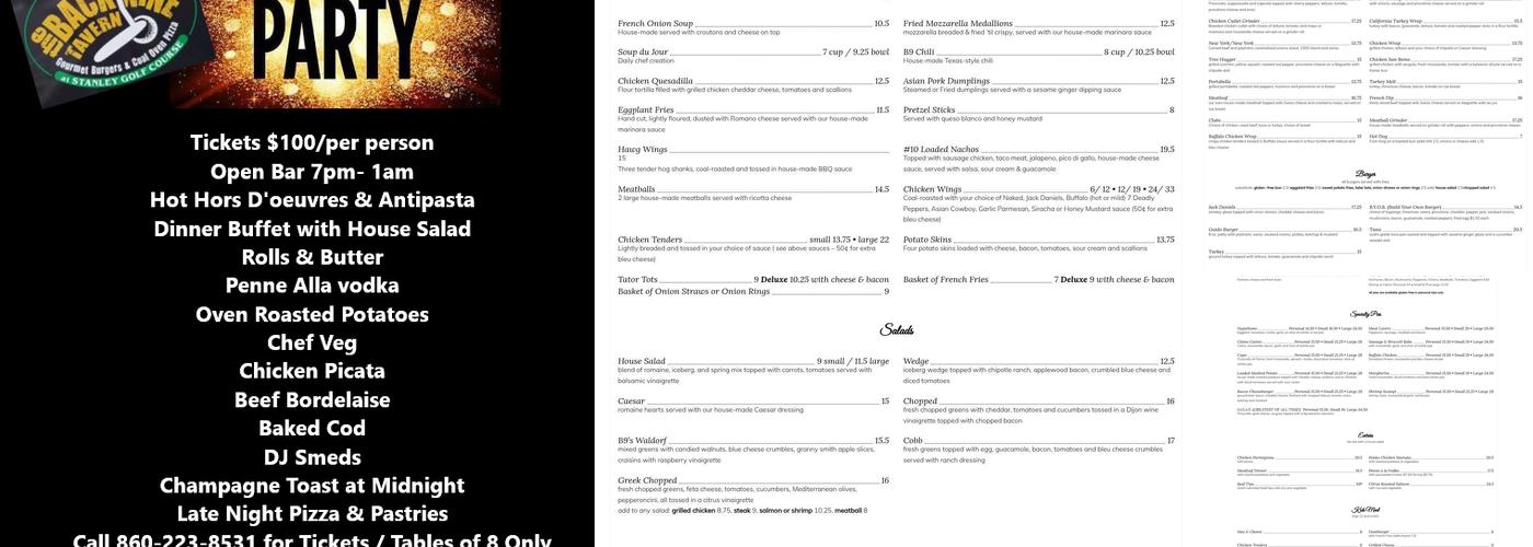 The Back Nine Tavern at Stanley Golf Course Menu