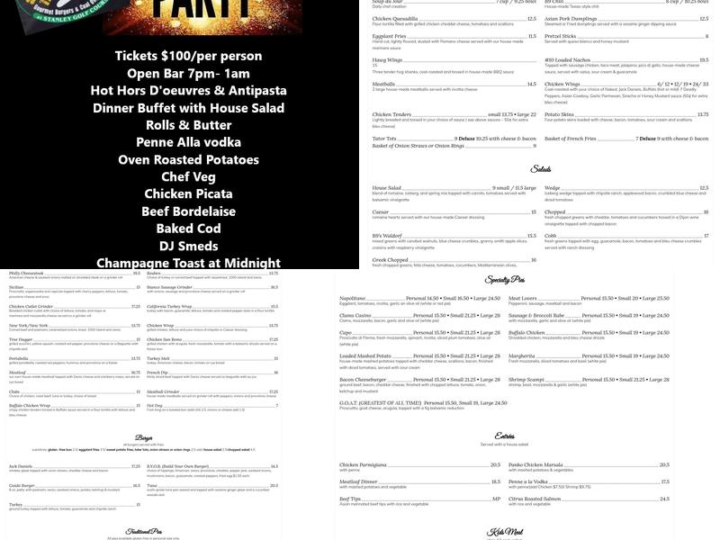 The Back Nine Tavern at Stanley Golf Course Menu