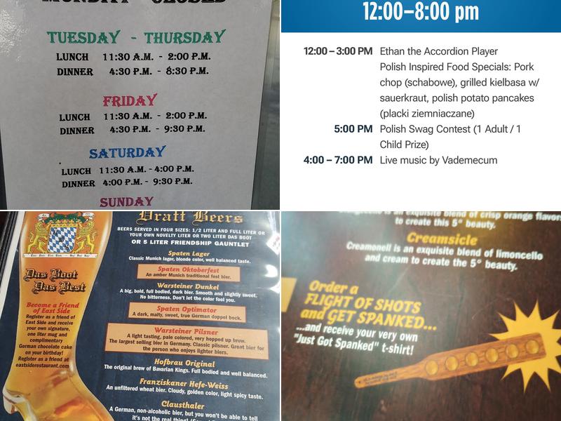 East Side Restaurant Menu