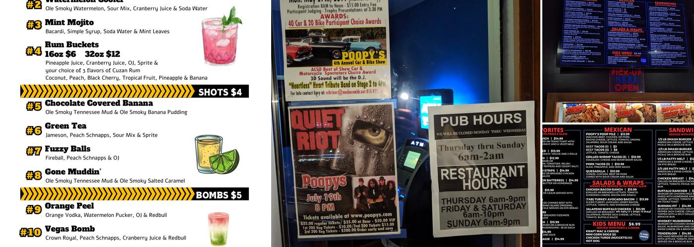 Poopy's Pub Menu