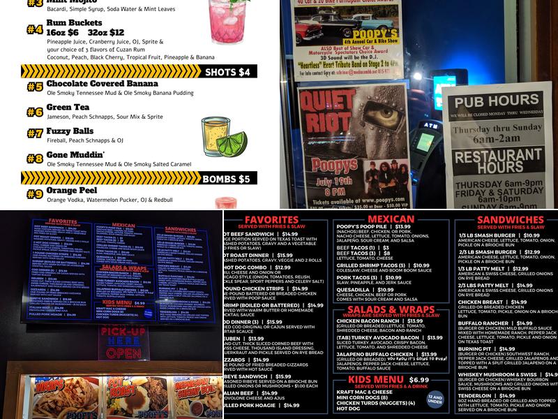 Poopy's Pub Menu