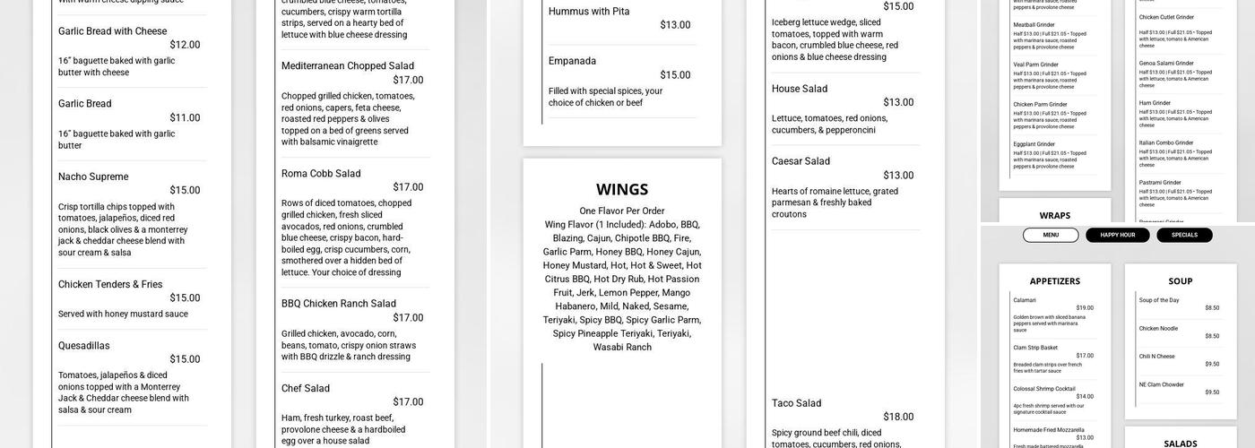 Roma Restaurant Menu