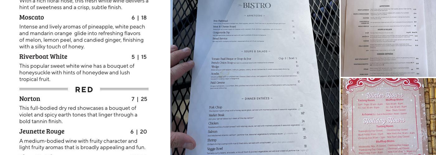 The Bistro on The Blufftop at Rocheport Menu