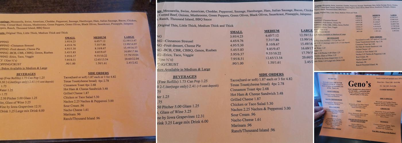 Geno's Pizza Menu