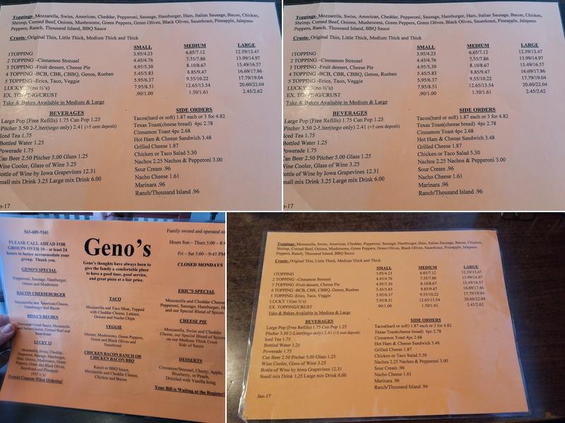 Geno's Pizza Menu