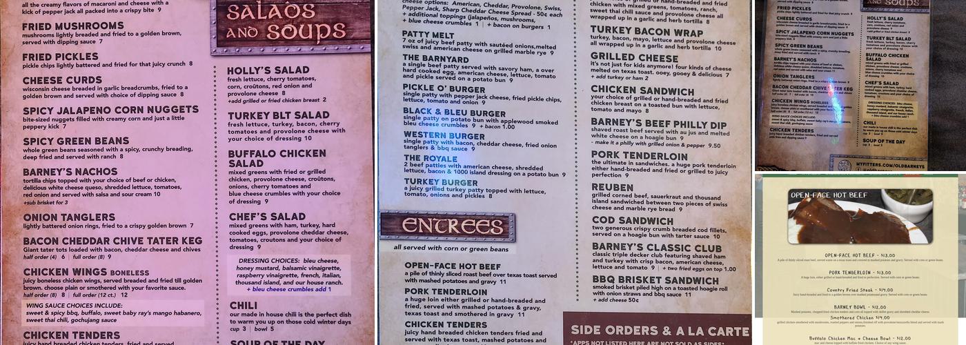 Old Barney's Menu