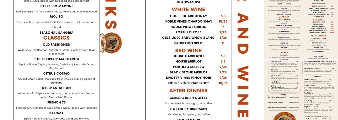 The Corner Pug Menu