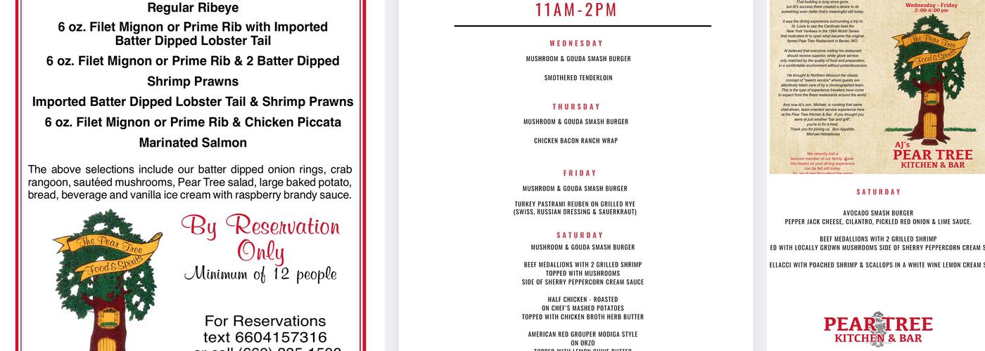 The Pear Tree Menu
